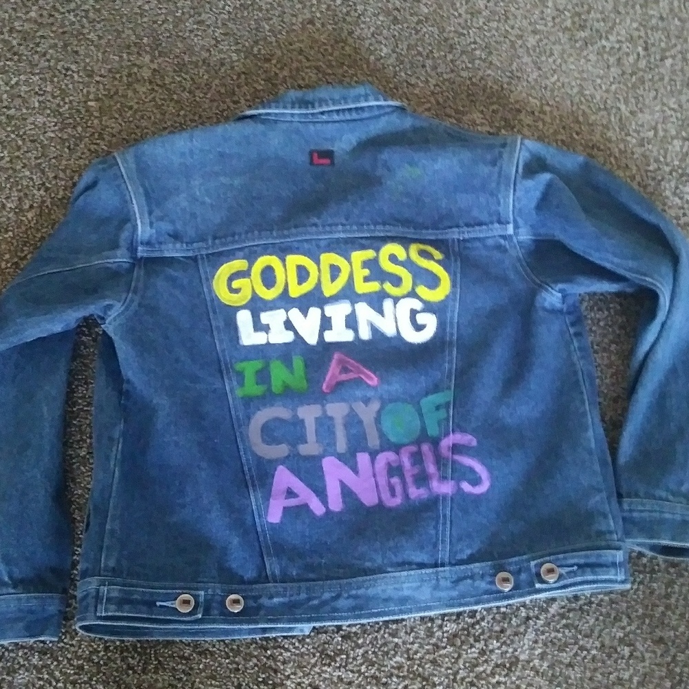 Hand painted jean jacket with cute quote